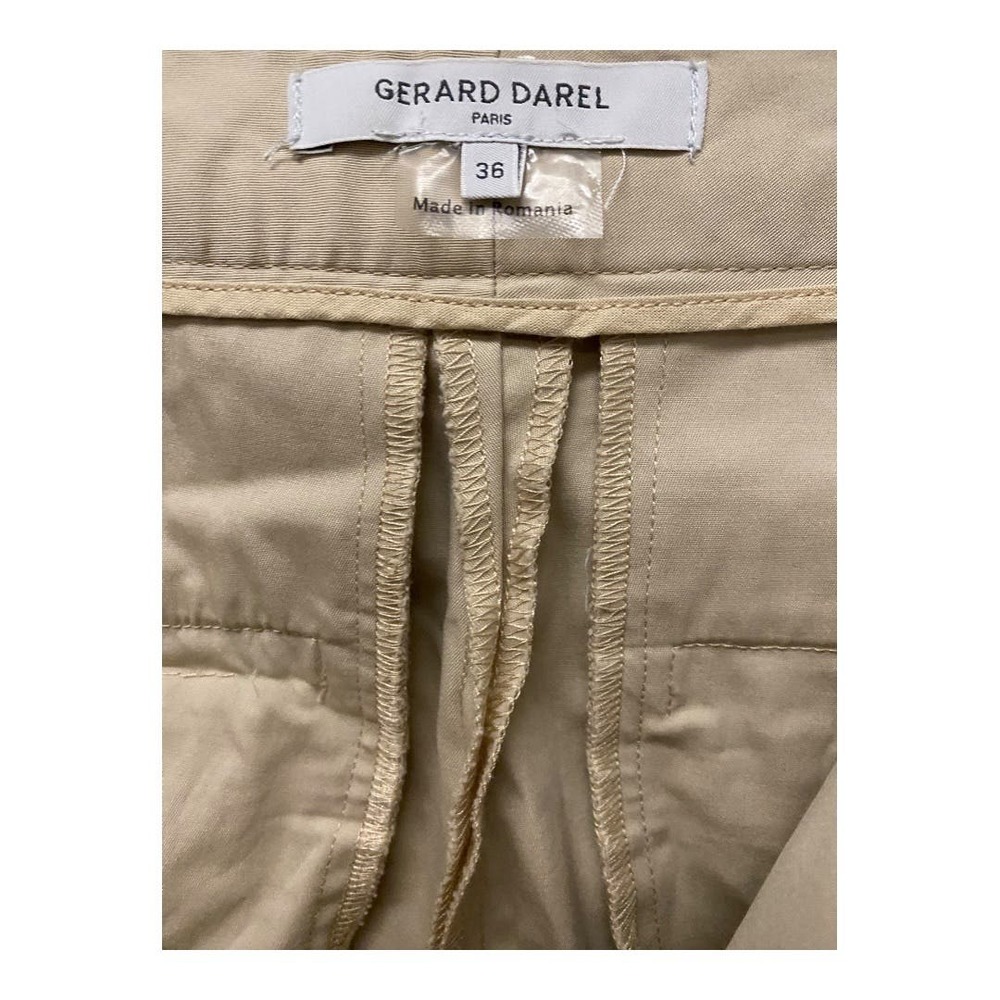 Gerard Darel Chino Pants 4 Khaki Straight Leg Cotton High Waist Chic Office Work - Picture 3 of 4